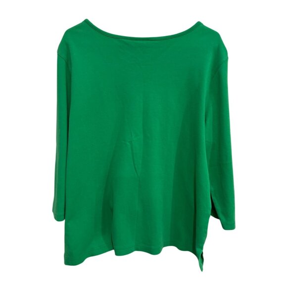 Green 3/4 Sleeve Top With Grommet  Lace Up Neckline Size XL - Picture 2 of 8